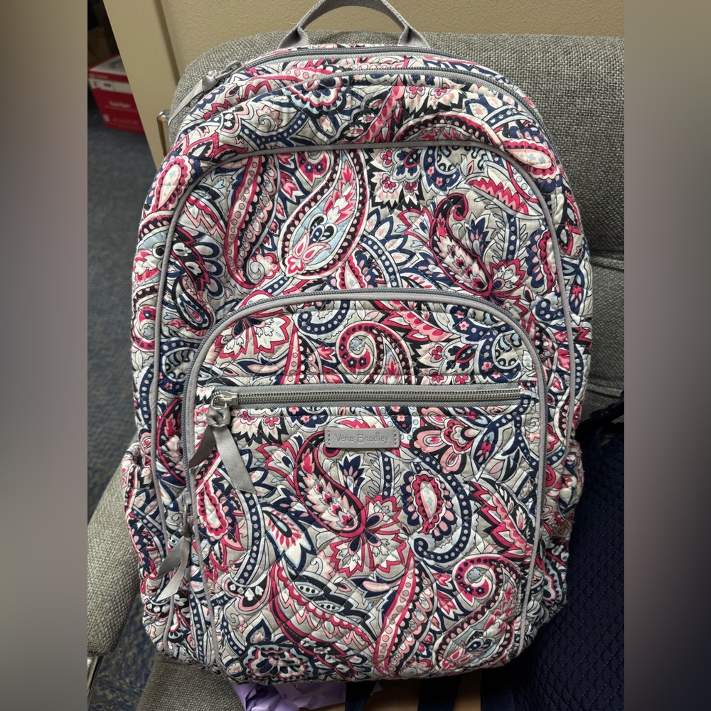 Vera Bradley Gramercy Paisley cotton laptop campus backpack.